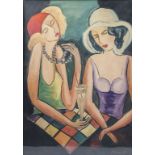 Unbekannter Expressionist, 'Zwei Damen am Tisch' / 'Two ladies at the table'