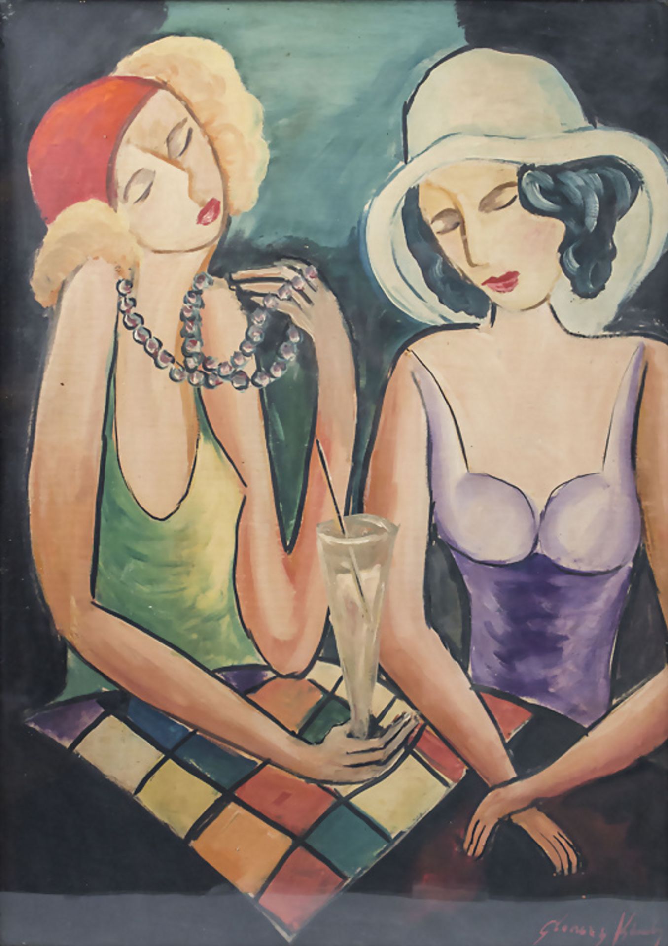 Unbekannter Expressionist, 'Zwei Damen am Tisch' / 'Two ladies at the table'