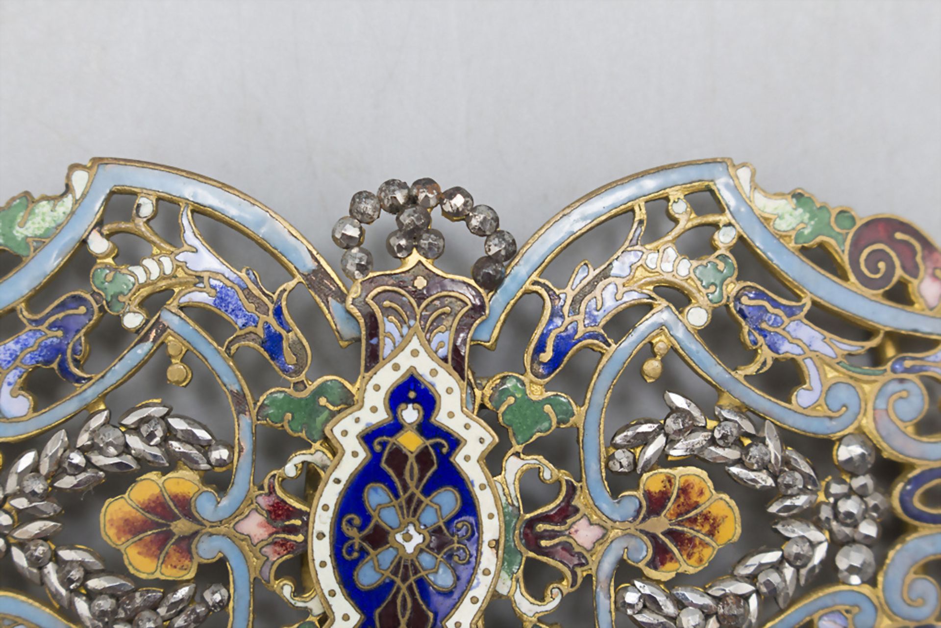 Emaillierte Jugendstil Gürtelschließe / An Art Nouveau enamelled 2 piece belt buckle, ... - Bild 2 aus 3