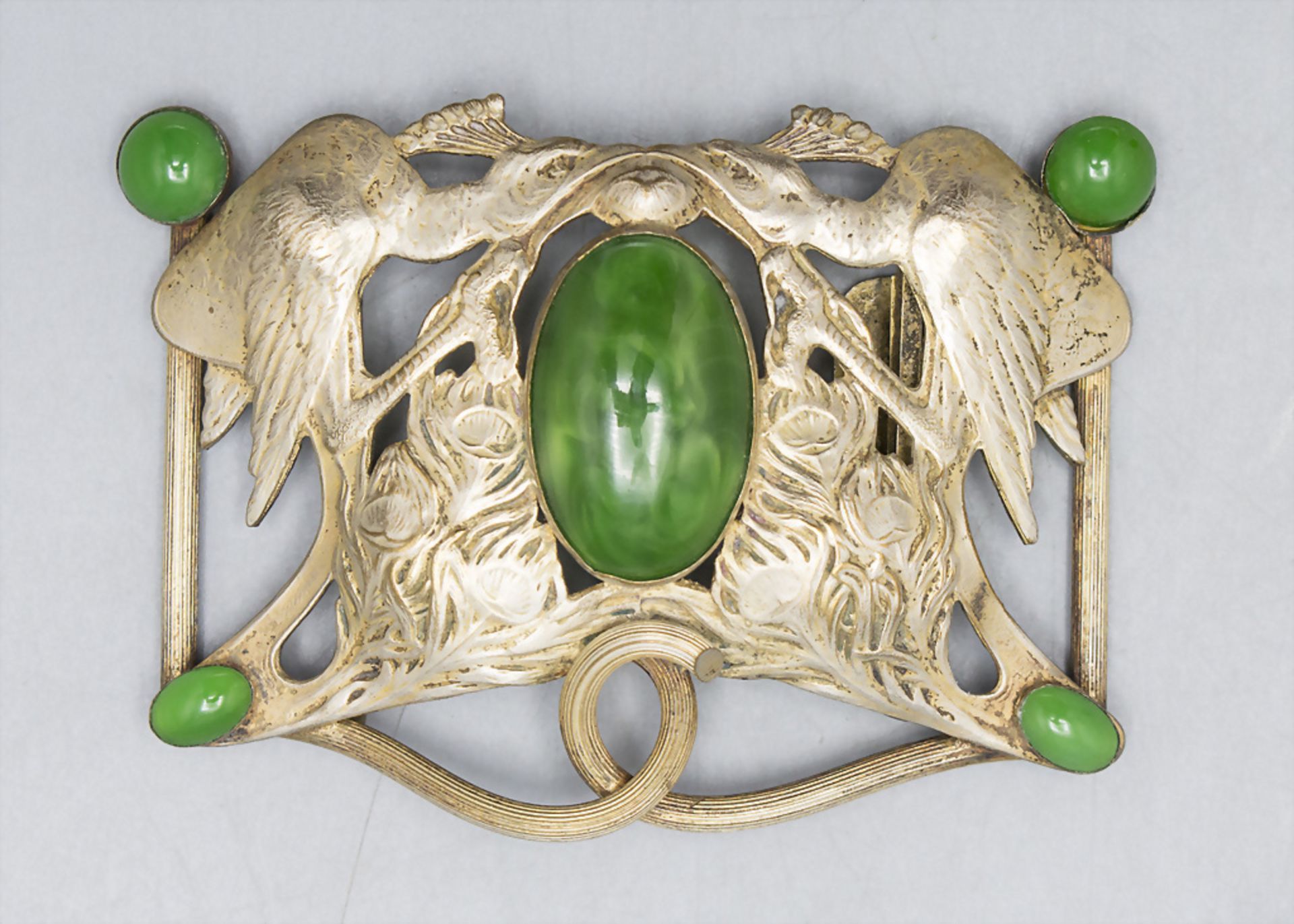 Jugendstil Gürtelschließe mit 2 Pfauen / An Art Nouveau belt buckle with 2 peacocks, deutsch, ...