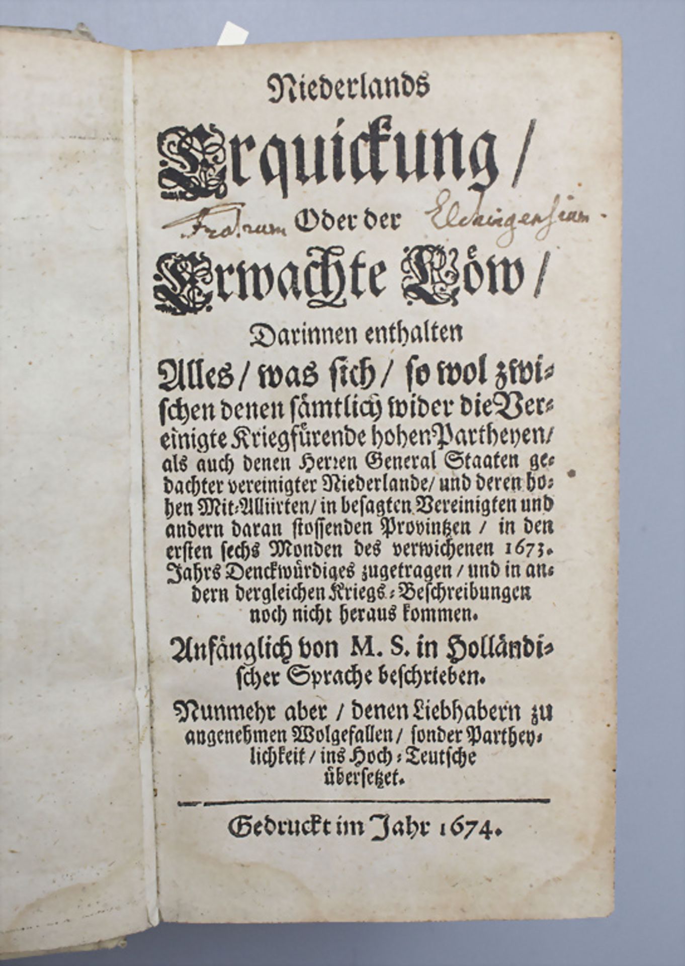 Mattheus Smallegange (1624-1710): 'Niederlands Erquickung oder Der erwachte Löw', 2. Bände, ... - Bild 8 aus 10