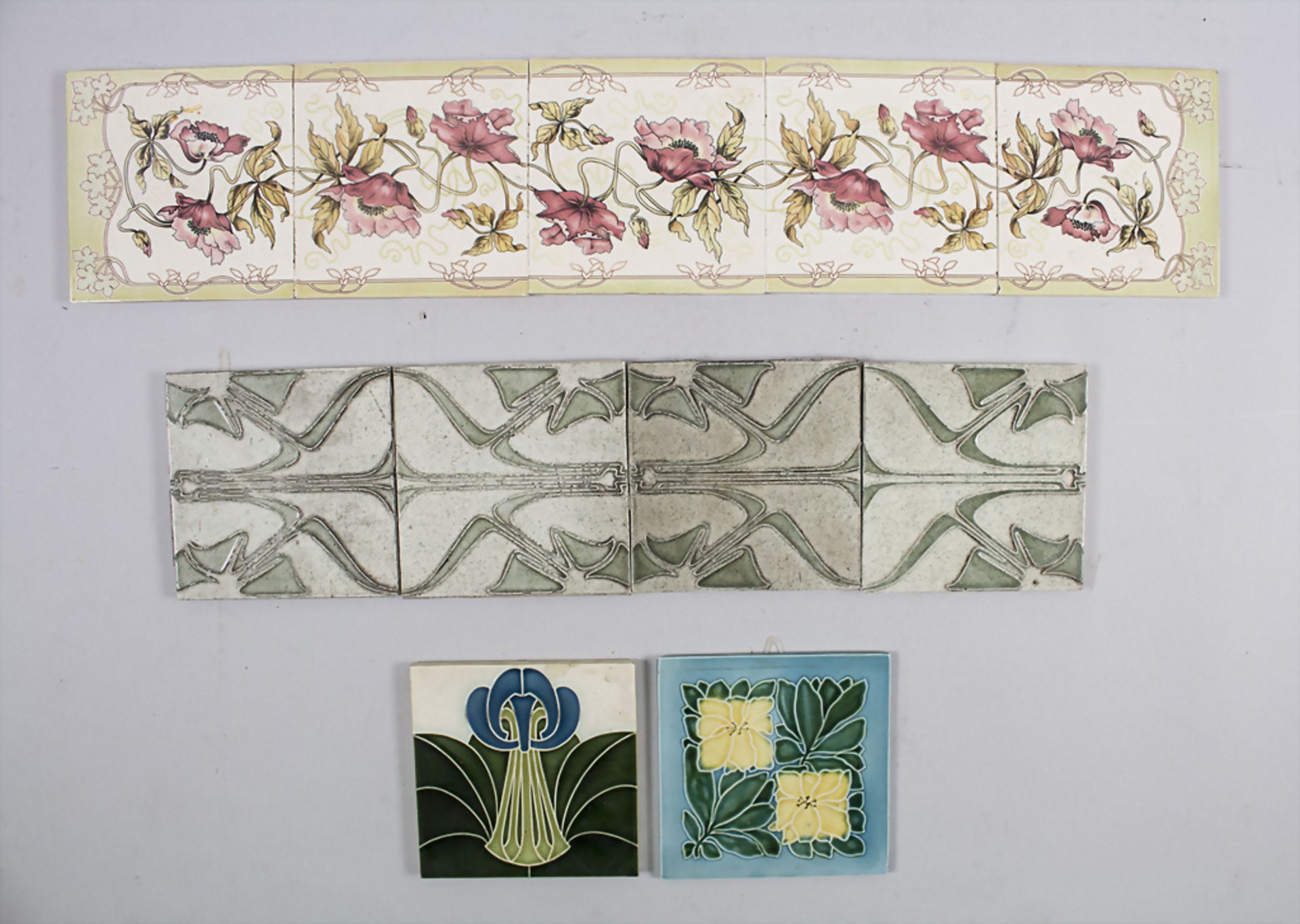 Konvolut 11 Jugendstil Fliesen / A set of 11 Art Nouveau tiles, um 1900