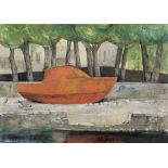 Signaturist X. Fuhr, 'Boot am Flussufer' / 'Boat on the riverbank'