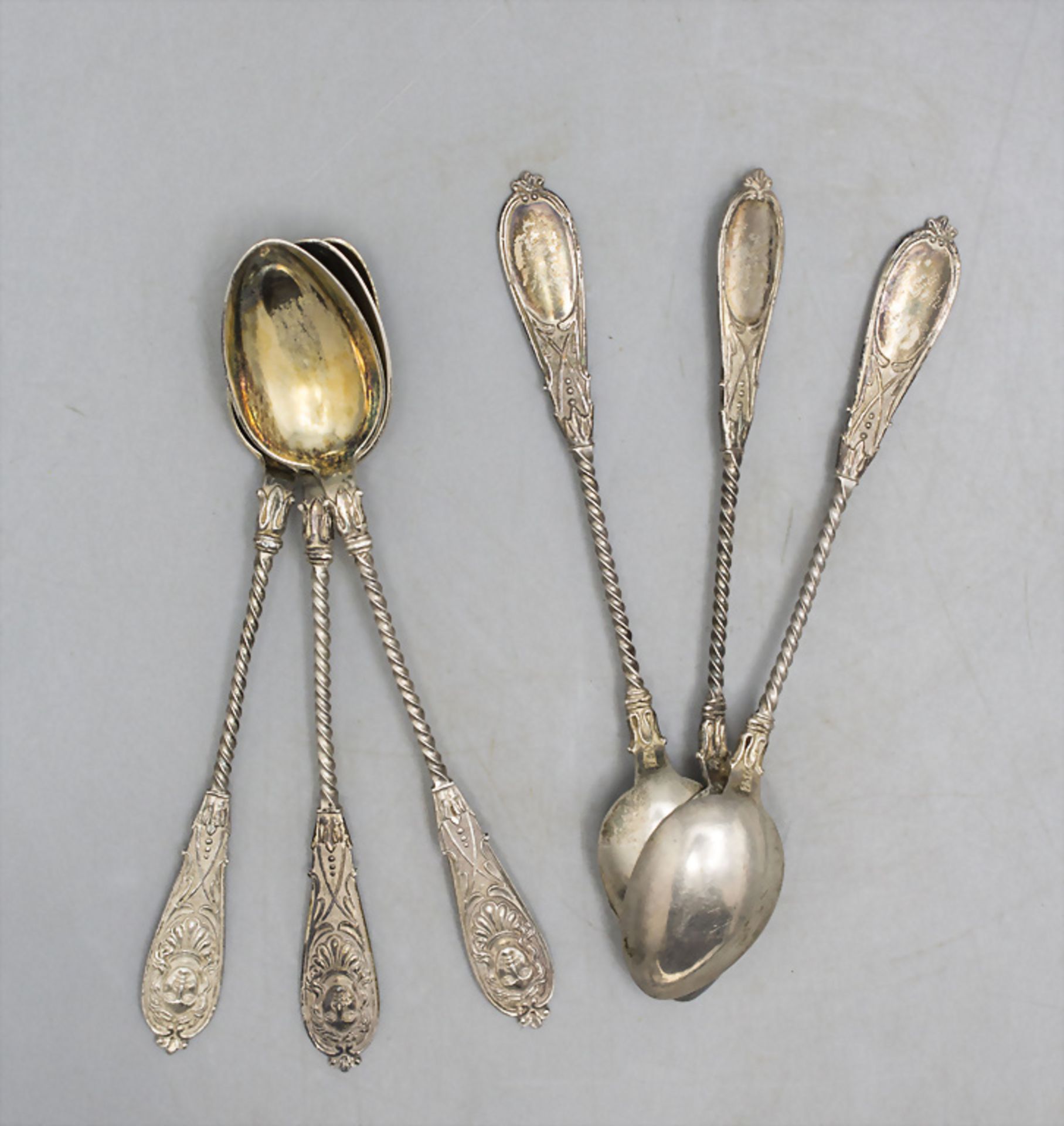 6 Mokka-Löffel / 6 silver mocha spoons, deutsch, um 1882