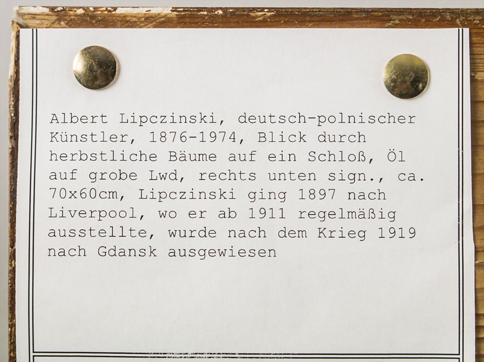 Albert LIPCZINSKI (1876-1974), 'Schlossansicht im Herbst' / 'Castle view in fall' - Bild 5 aus 5