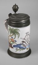 Erfurt faience cylindrical jug with chinoiserie