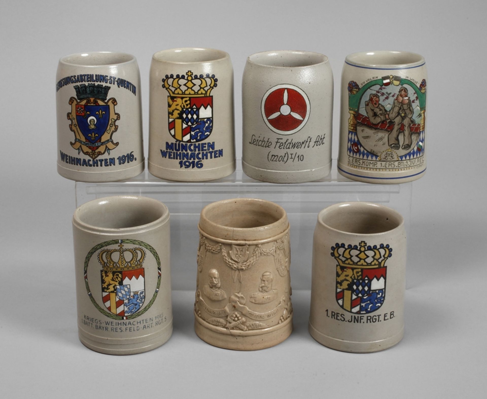 Seven 1st World War beer mugs