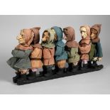 Set of wooden dolls as "The 7 Dwarfs" 