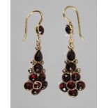 Pair of Historicism ear pendants with garnets