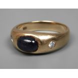 Band ring with sapphire and brilliant-cut diamonds