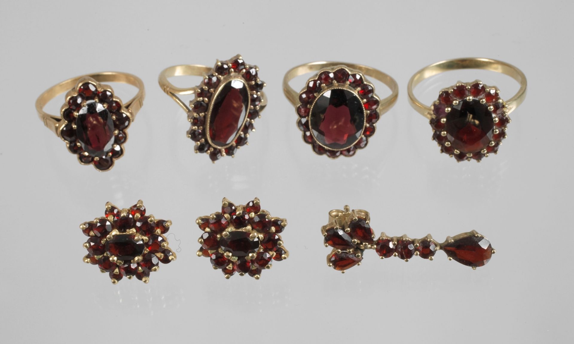 A collection of garnet jewellery