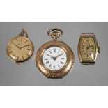 Three ladies' gold watches