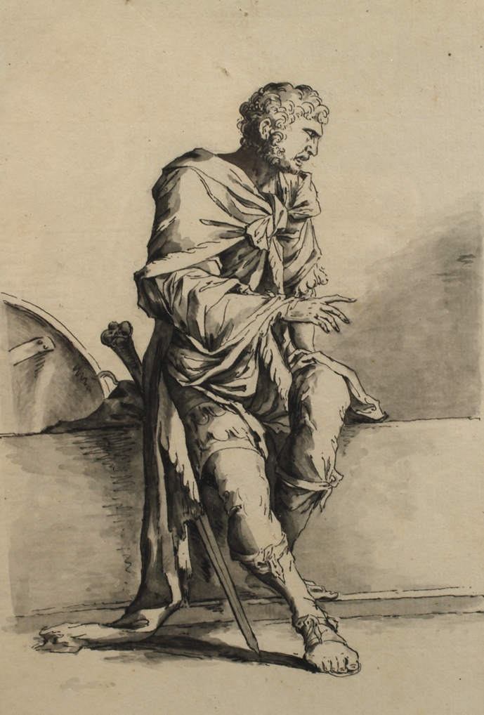 An elderly man sitting on a wall