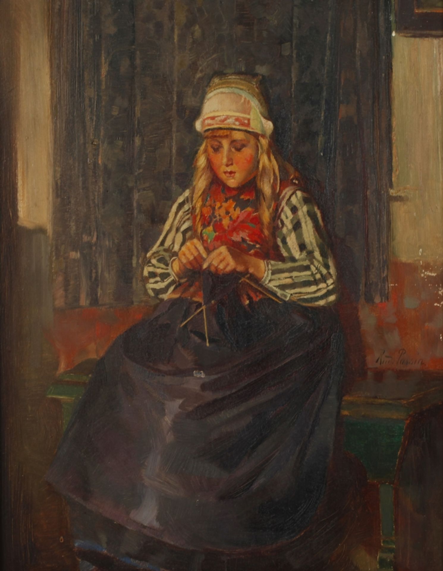 Knitting Dutch peasant girl
