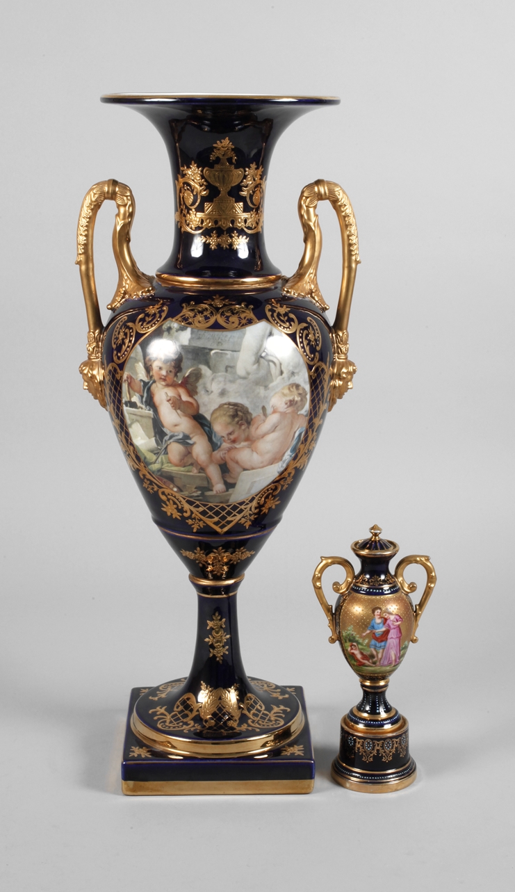 Two amphora vases in the old Viennese style