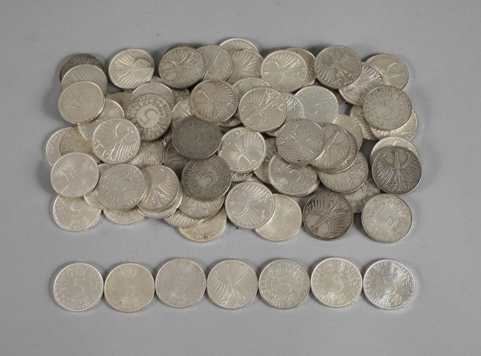 Convolute BRD 5 Mark silver coins
