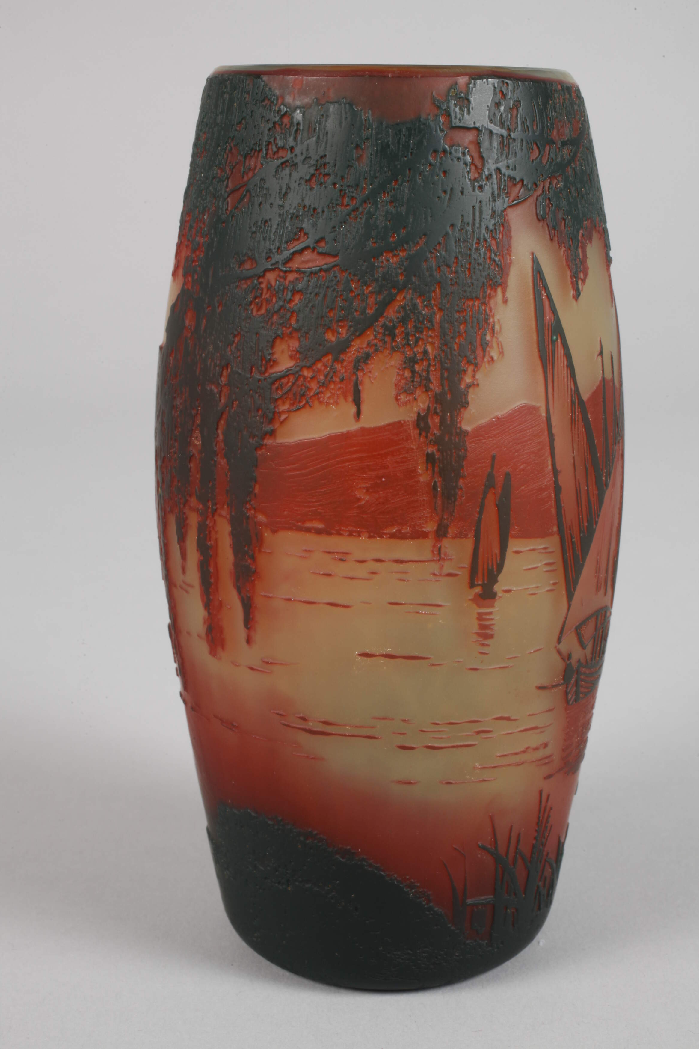 French etched glass vase with sailing boat - Image 4 of 5