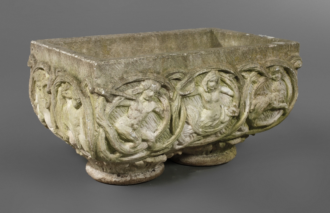 Cast stone plant bowl