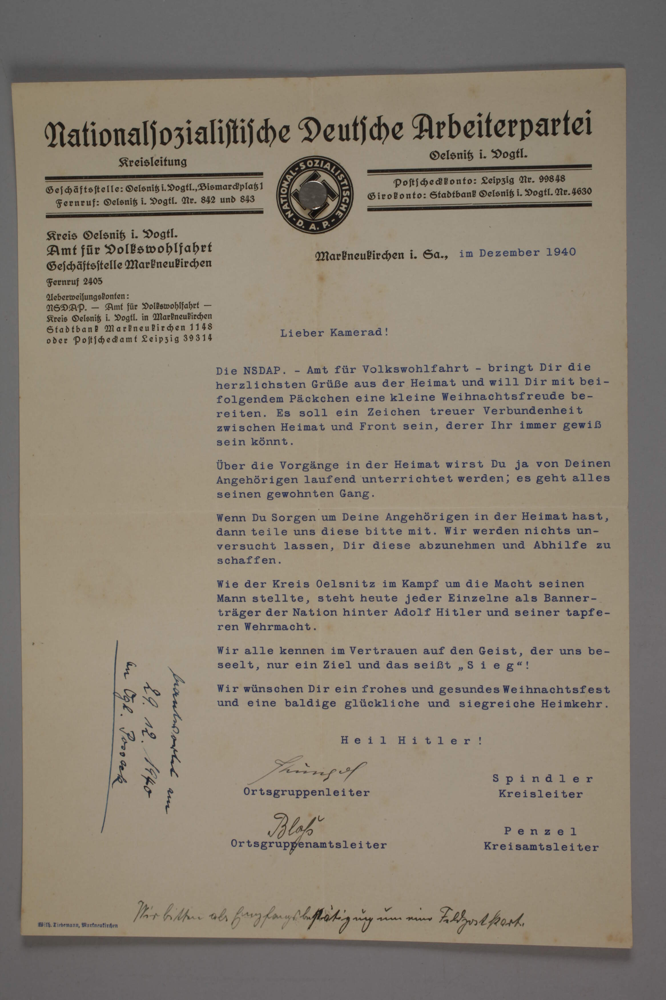 Large bundle of correspondence 3rd Reich - Image 2 of 10