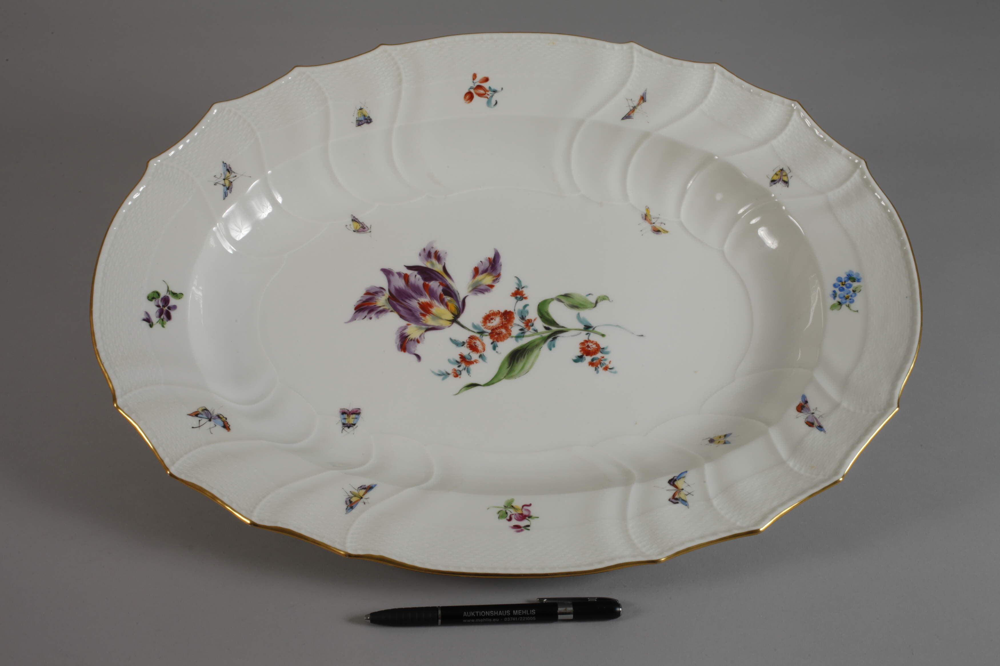 KPM pair of large serving platters, flowers and insects - Image 5 of 7