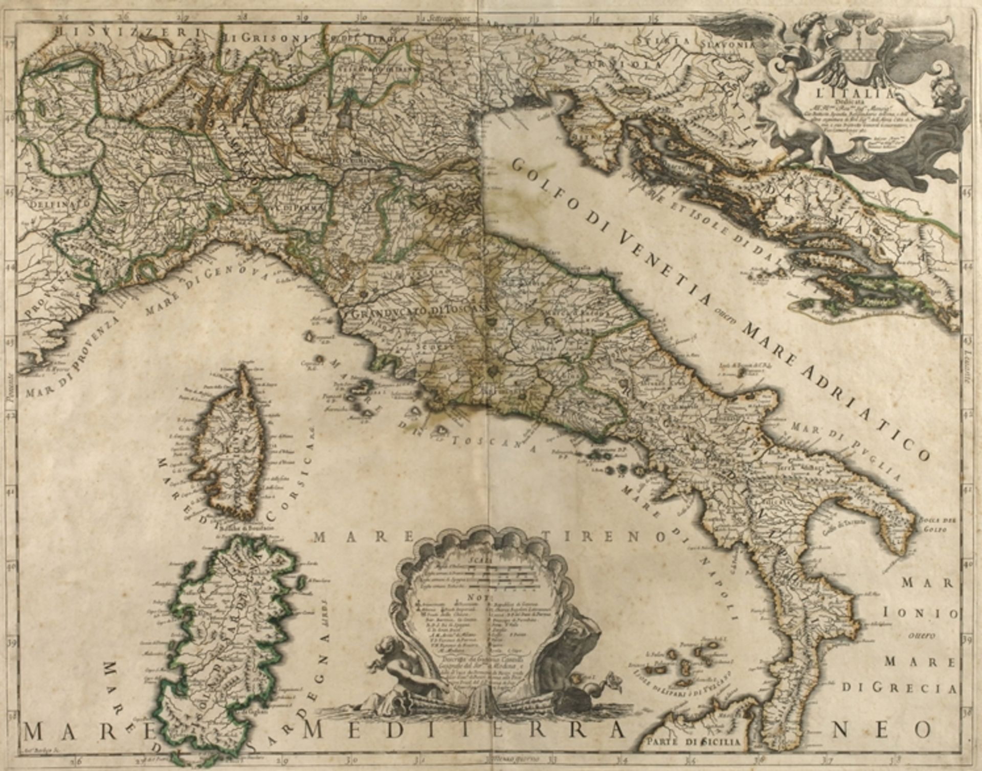 Giovanni de Rossi, copper engraving map of Italy