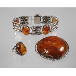 Three pieces of amber jewellery