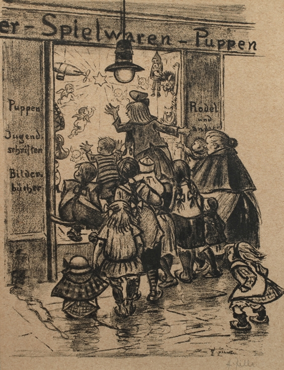 Heinrich Zille, "In front of the Christmas shop"