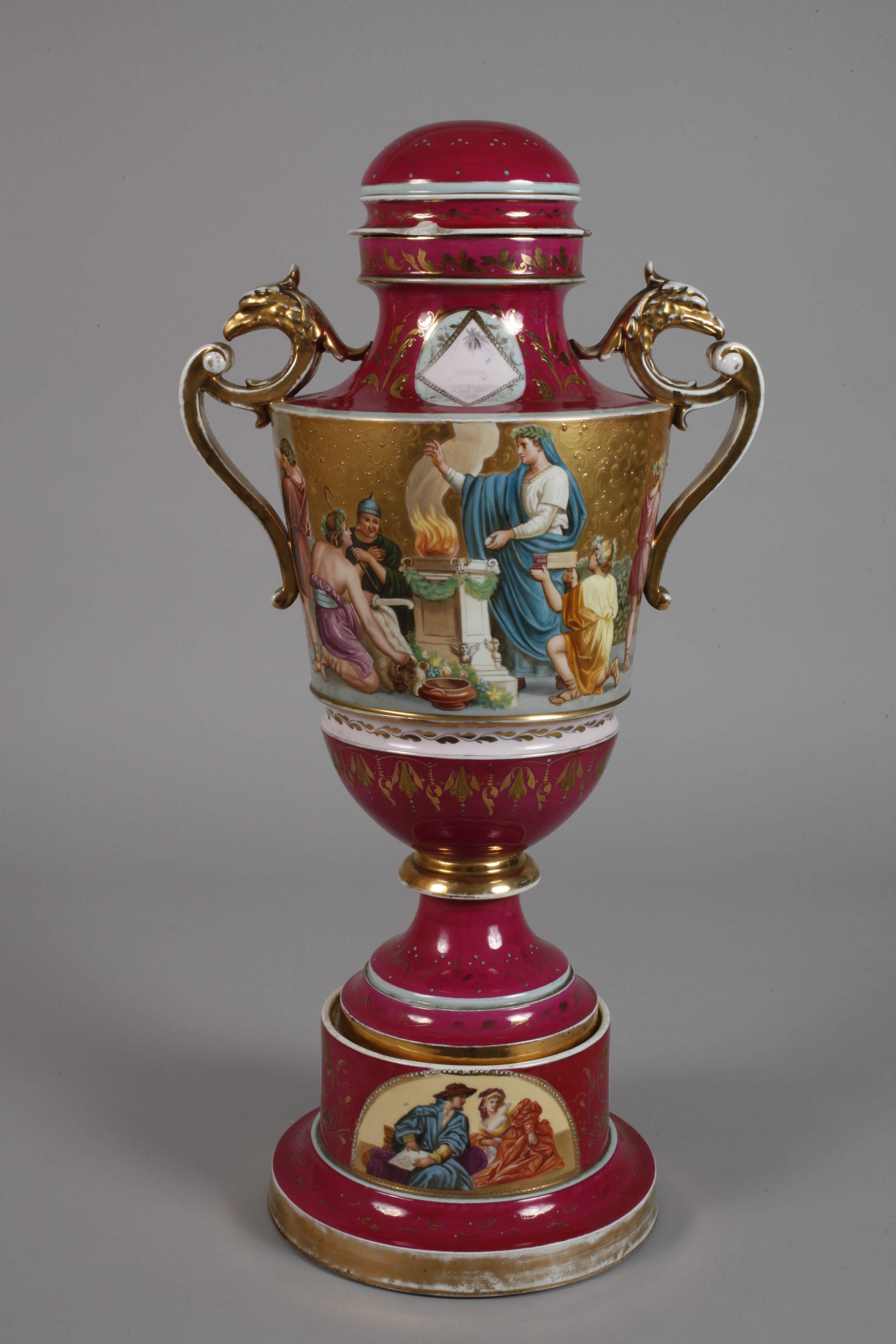 Bohemian ceremonial vase with pedestal in the old Viennese style - Image 4 of 9