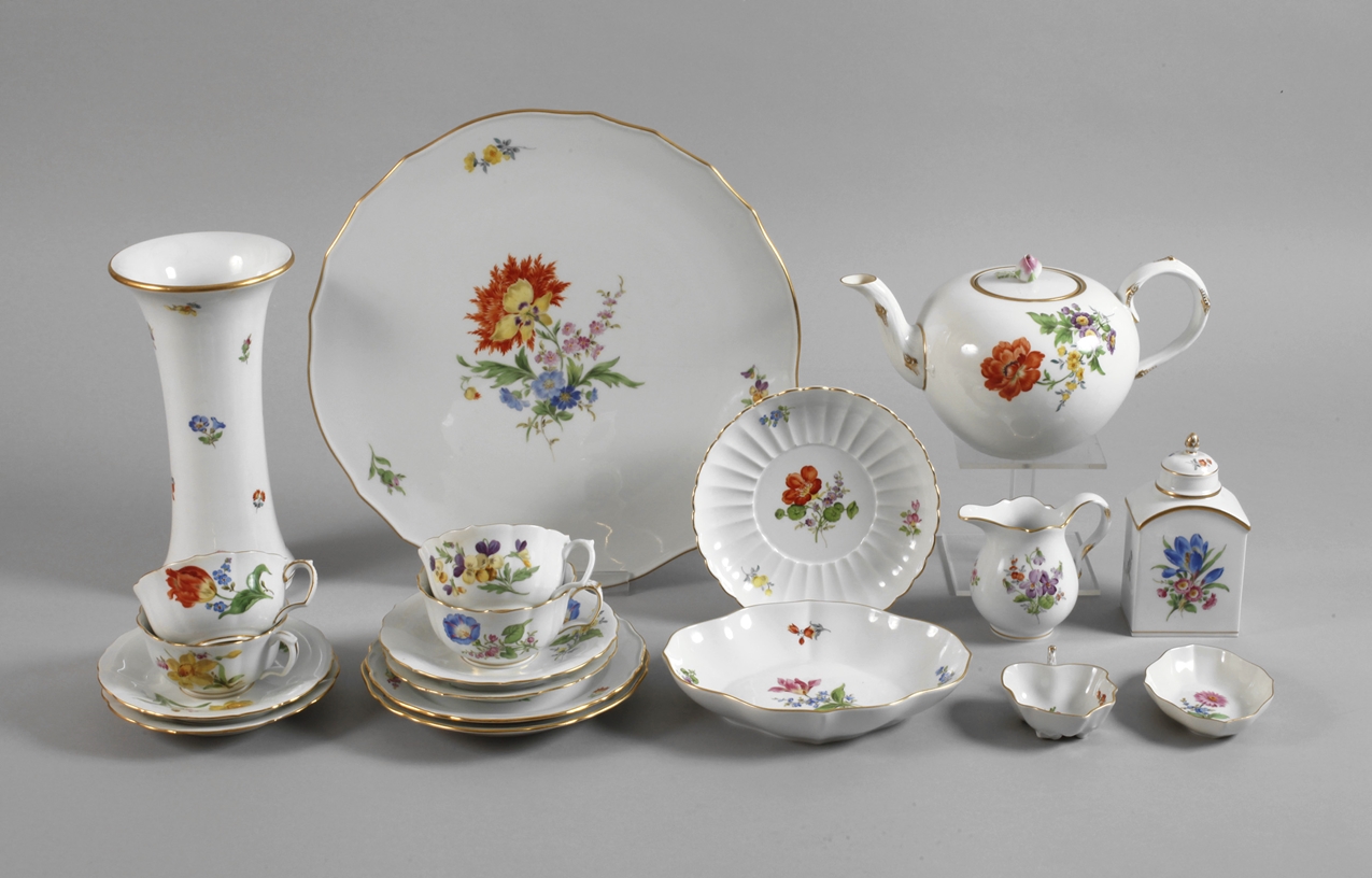 Meissen mixed lot flower painting