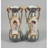 Schlegelmilch Suhl Pair of Art Nouveau handle vases
