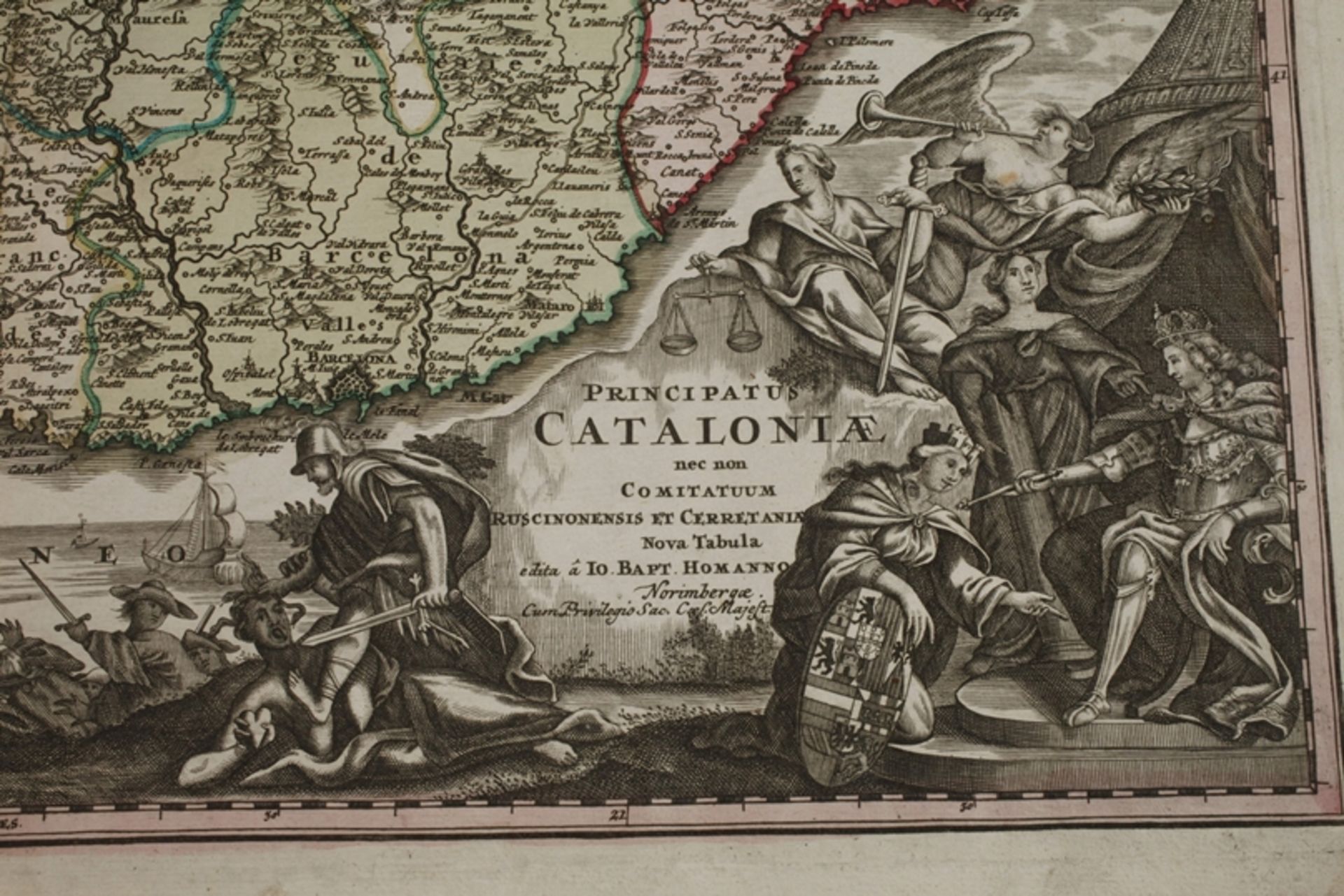 Johann Baptist Homann, copper engraving map of Catalonia - Image 2 of 3