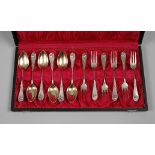 Six demitasse spoons and fruit forks