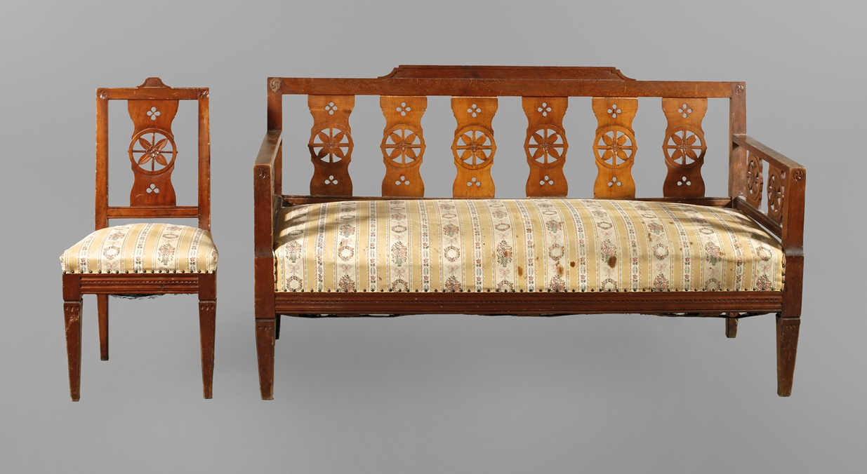 Classical upholstered bench and chair