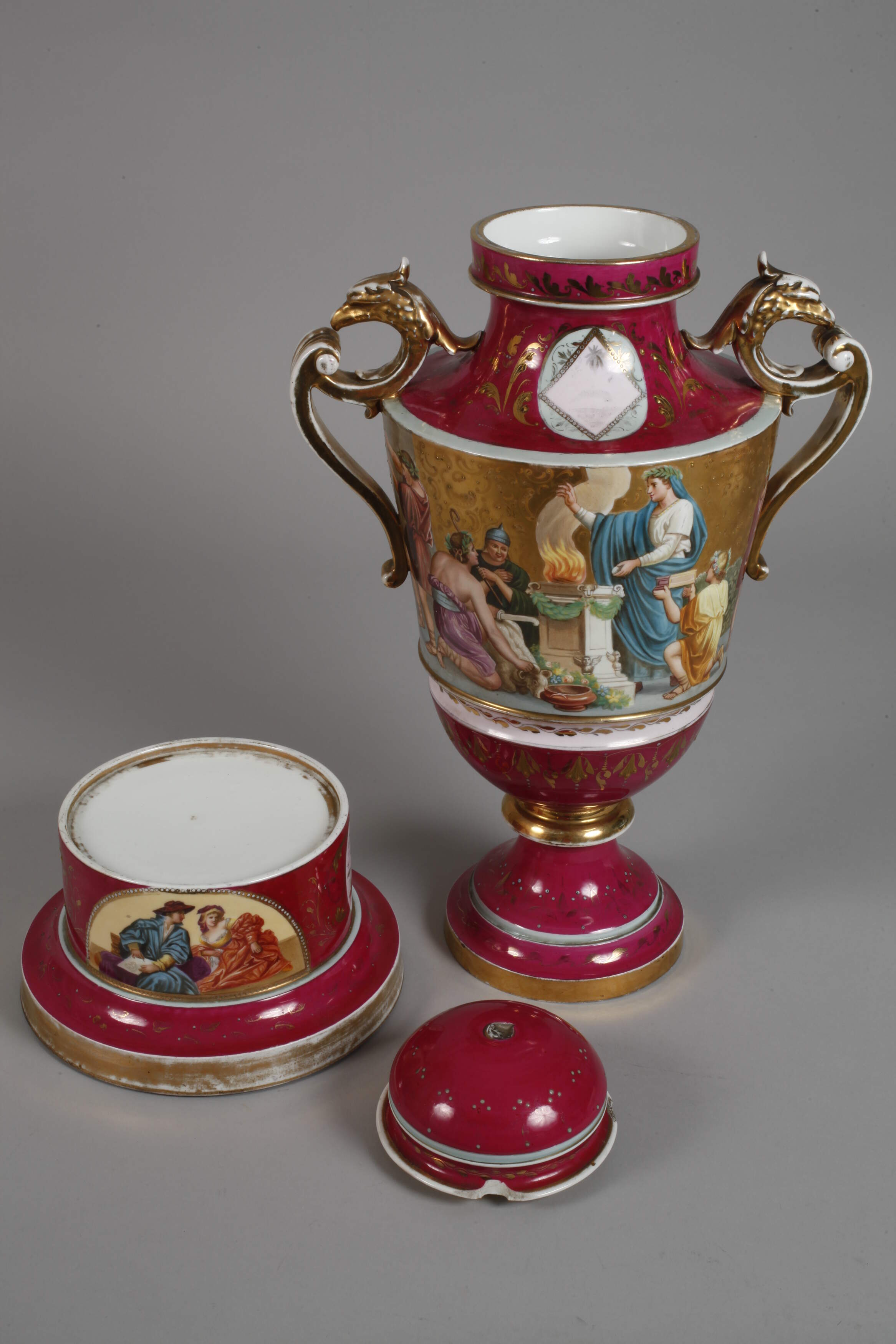 Bohemian ceremonial vase with pedestal in the old Viennese style - Image 5 of 9