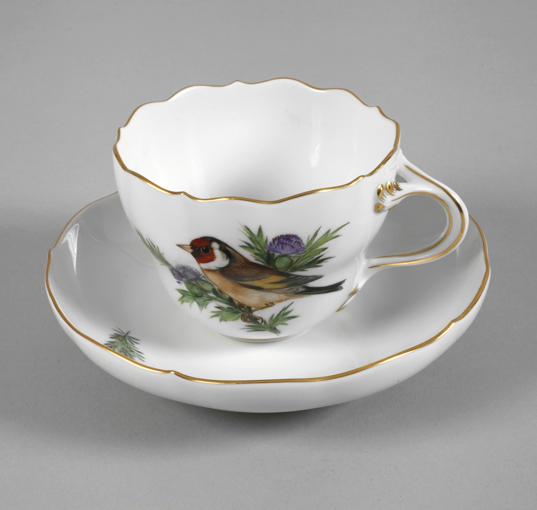 Meissen cup with bird and insect painting