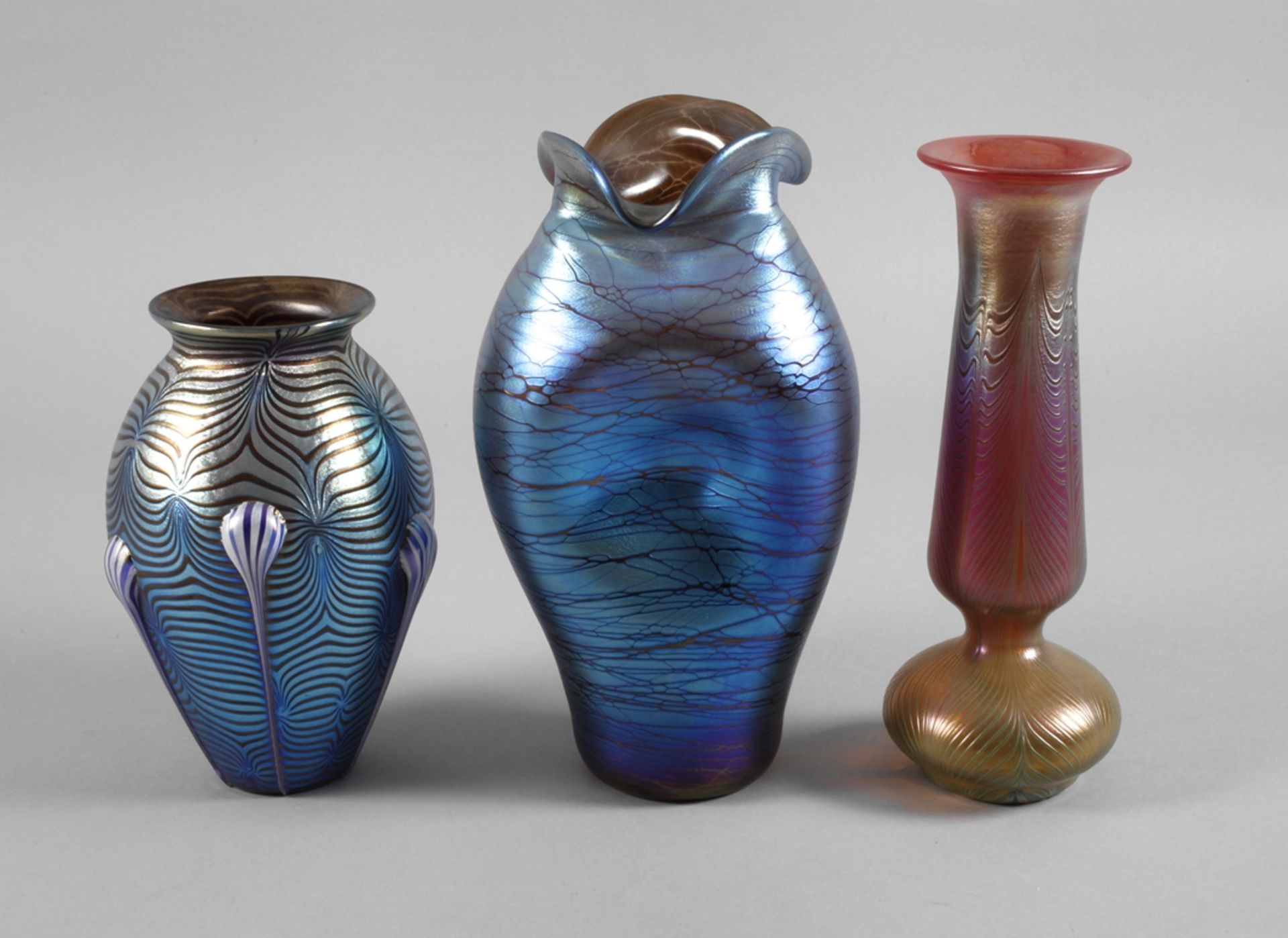 Three studio glass vases