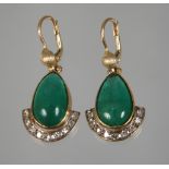 Pair of ear pendants with emeralds and diamonds