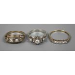 Three ladies' rings with diamonds