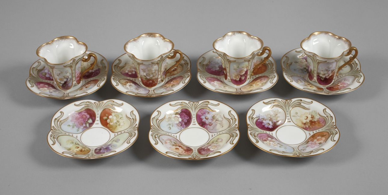 Nymphenburg four demitasse cups soft painting
