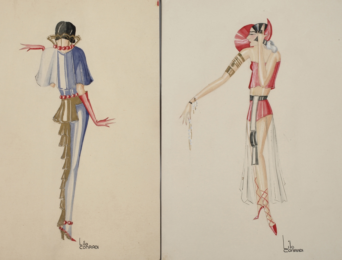 Lilo Conradi, pair of art deco fashion designs