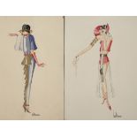 Lilo Conradi, pair of art deco fashion designs