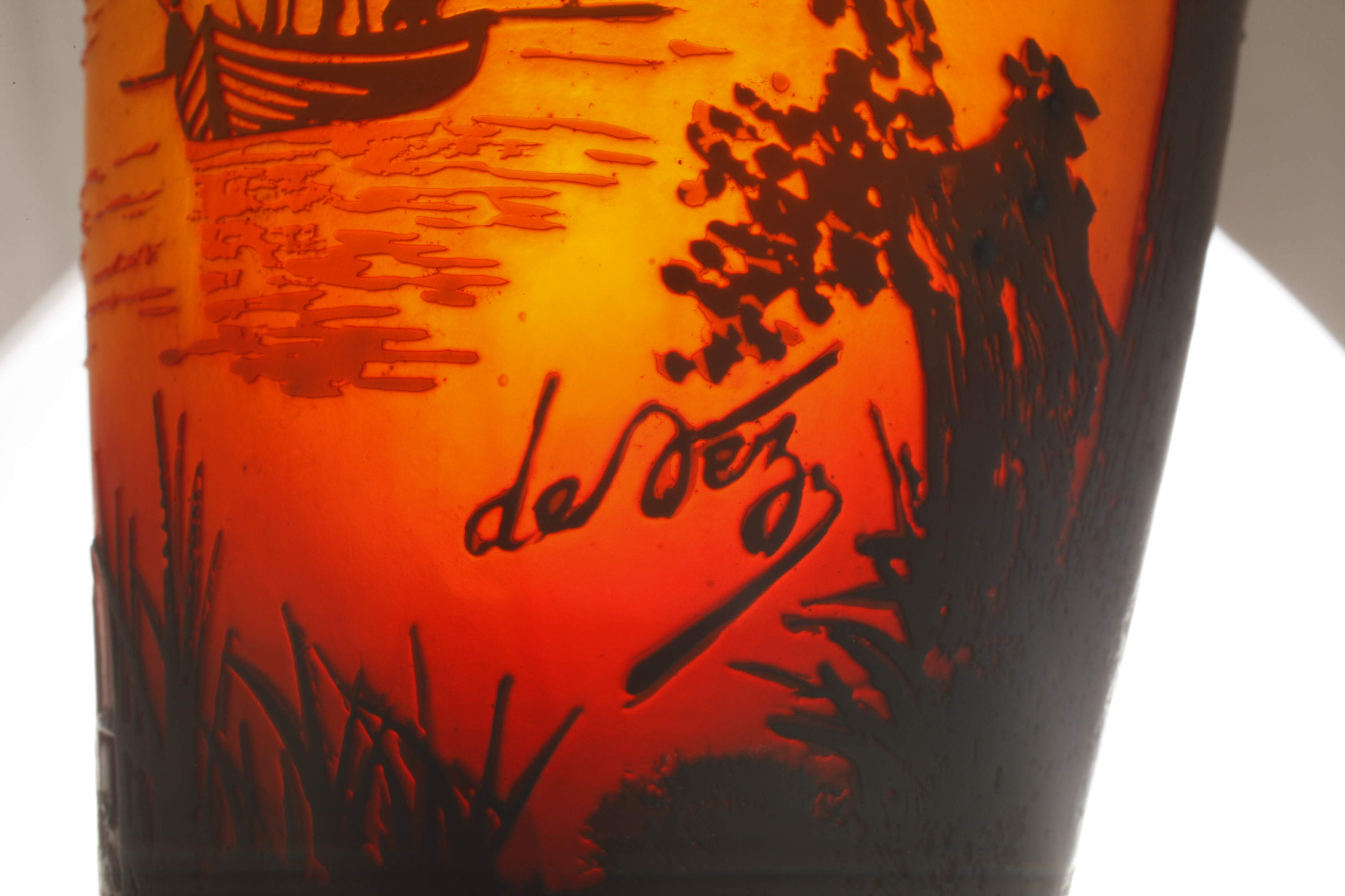 French etched glass vase with sailing boat - Image 5 of 5