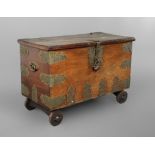 Flat lidded chest with brass fittings