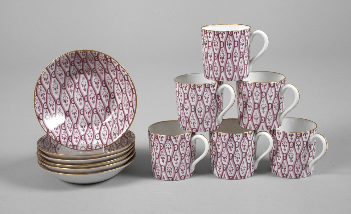 Nymphenburg six demitasse cups wallpaper pattern 