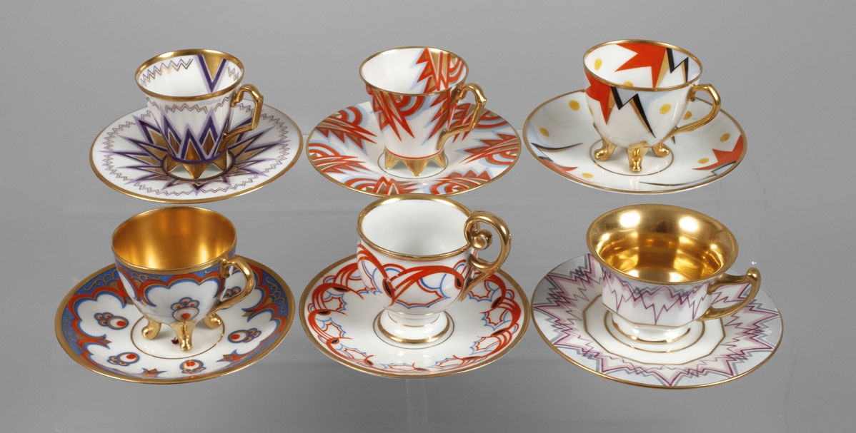 A collection of Art Deco demitasse cups