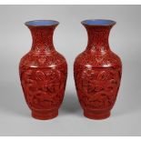 Pair of vases, lacquer carving