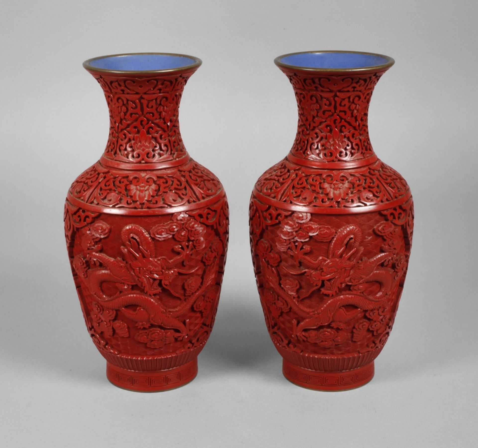 Pair of vases, lacquer carving