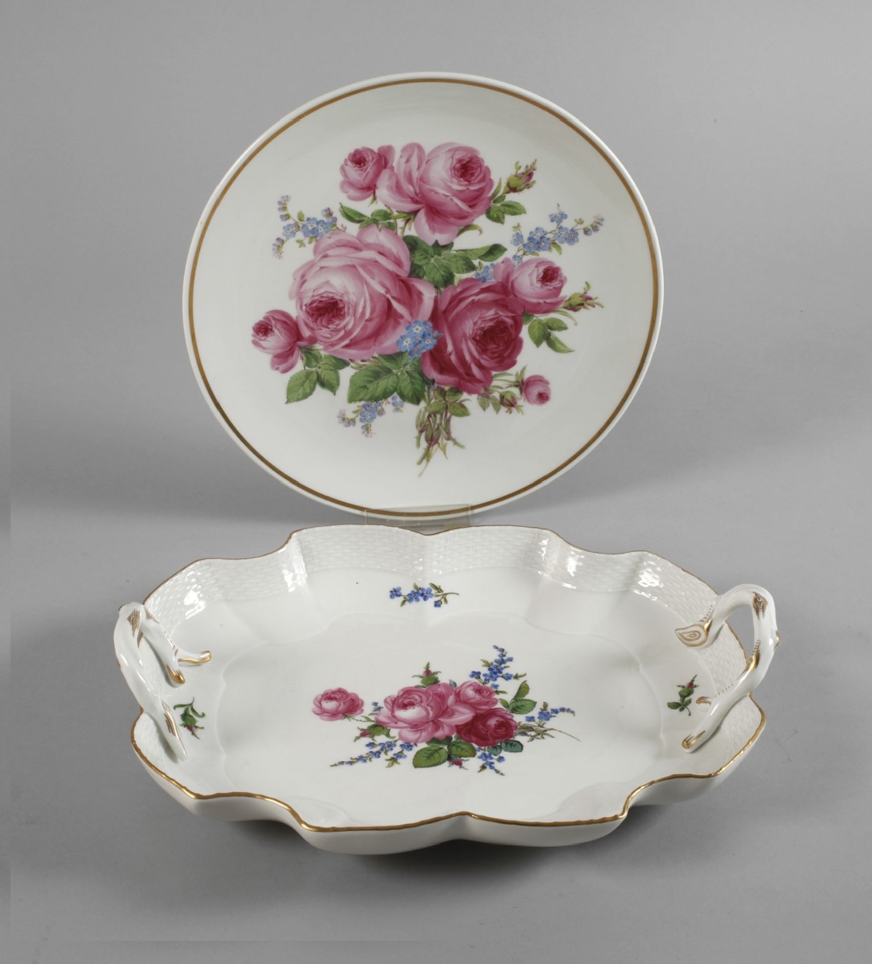 Meissen bowl with handle and wall plate "Blume 2"