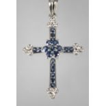 Cross pendant with sapphires and brilliant-cut diamonds