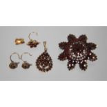 A collection of garnet jewellery